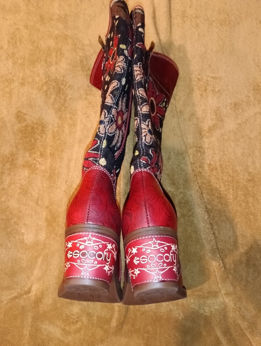 New Socofy Red Floral Embroidered Mid-Calf Women's Boots Sz 39 - Picture 4 of 5